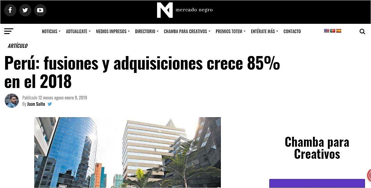 Per: fusiones y adquisiciones crece 85% en el 2018